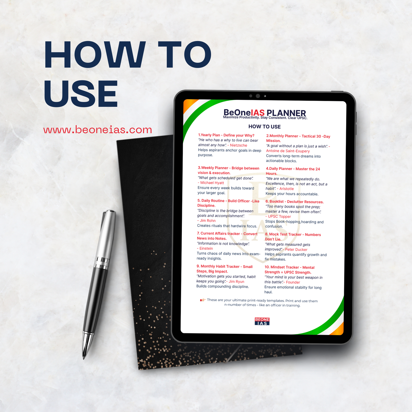 UPSC Planner (Digital Print-Ready Templates) β Personalized Study Planner for IAS/IPS/IFS Aspirants | BeOneIAS